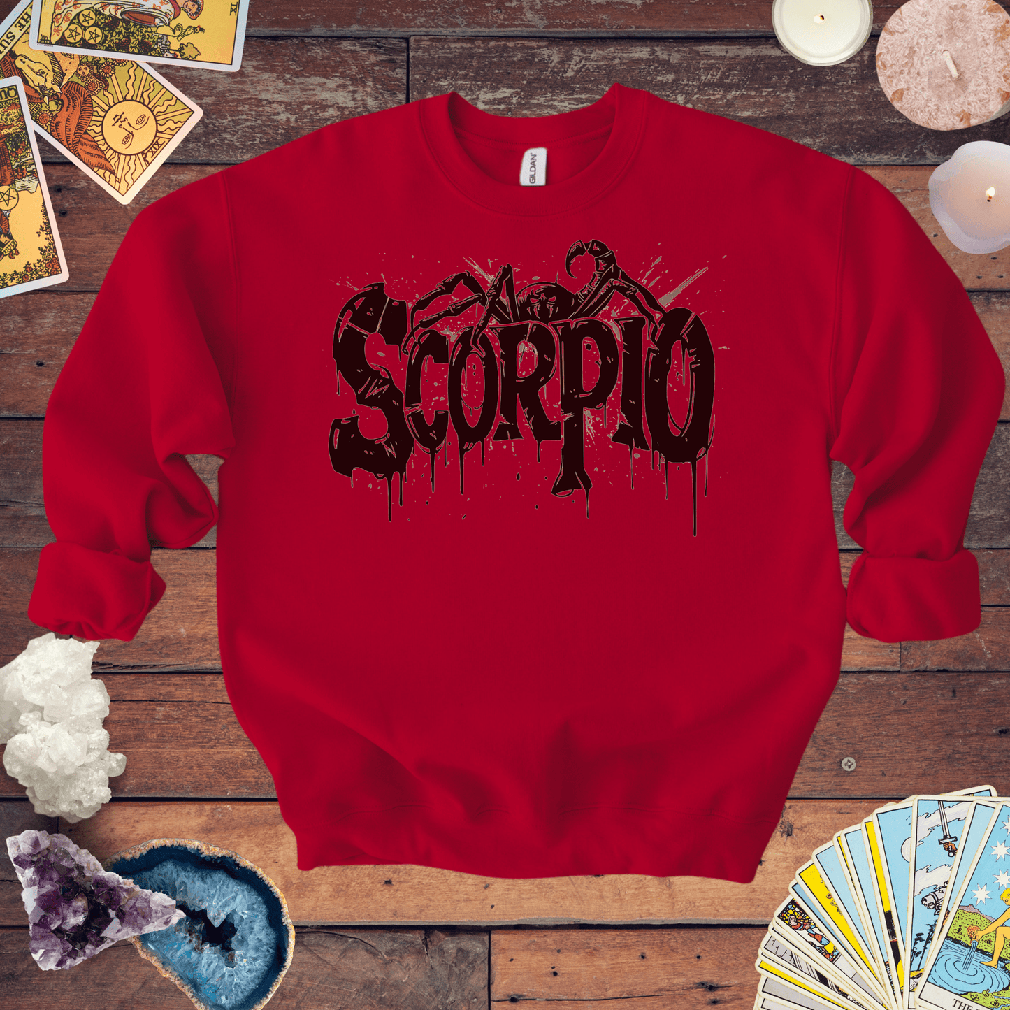 Sweatshirt S / Red Sting of Mystery Scorpio Sweater: Embrace the Darkness