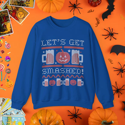 Sweatshirt S / Royal Let's Get Smashed - Halloween Ugly Sweater Style Crewneck - Halloween Limited Edition