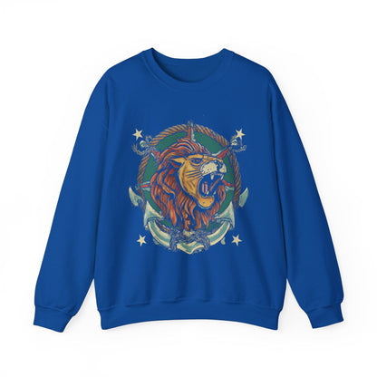 Sweatshirt S / Royal Traditional Sailor Tattoo Leo Soft Crewneck Sweatshirt