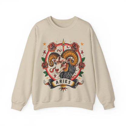 Sweatshirt S / Sand Bold Aries Zodiac Sweater - Premium Cotton Astrology Soft Sweater