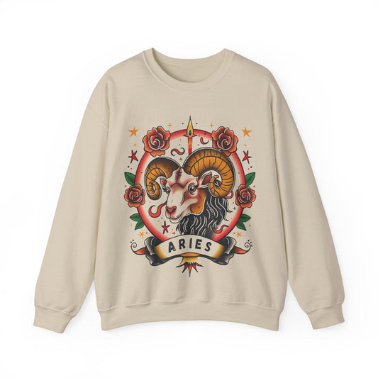 Sweatshirt S / Sand Bold Aries Zodiac Sweater - Premium Cotton Astrology Soft Sweater