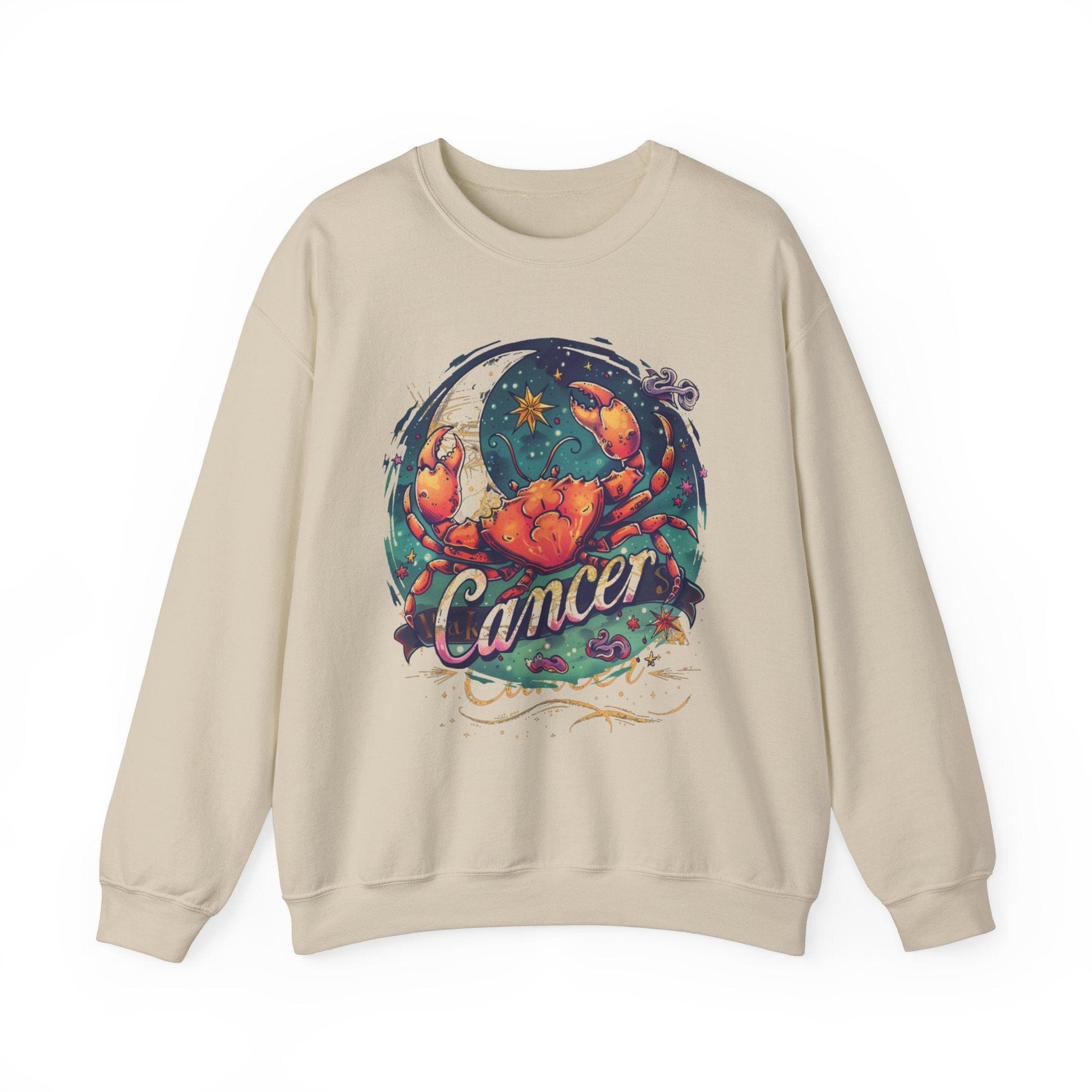 Sweatshirt S / Sand Cancer Zodiac Tattoo Art Sweater: Cosmic Crab Embrace