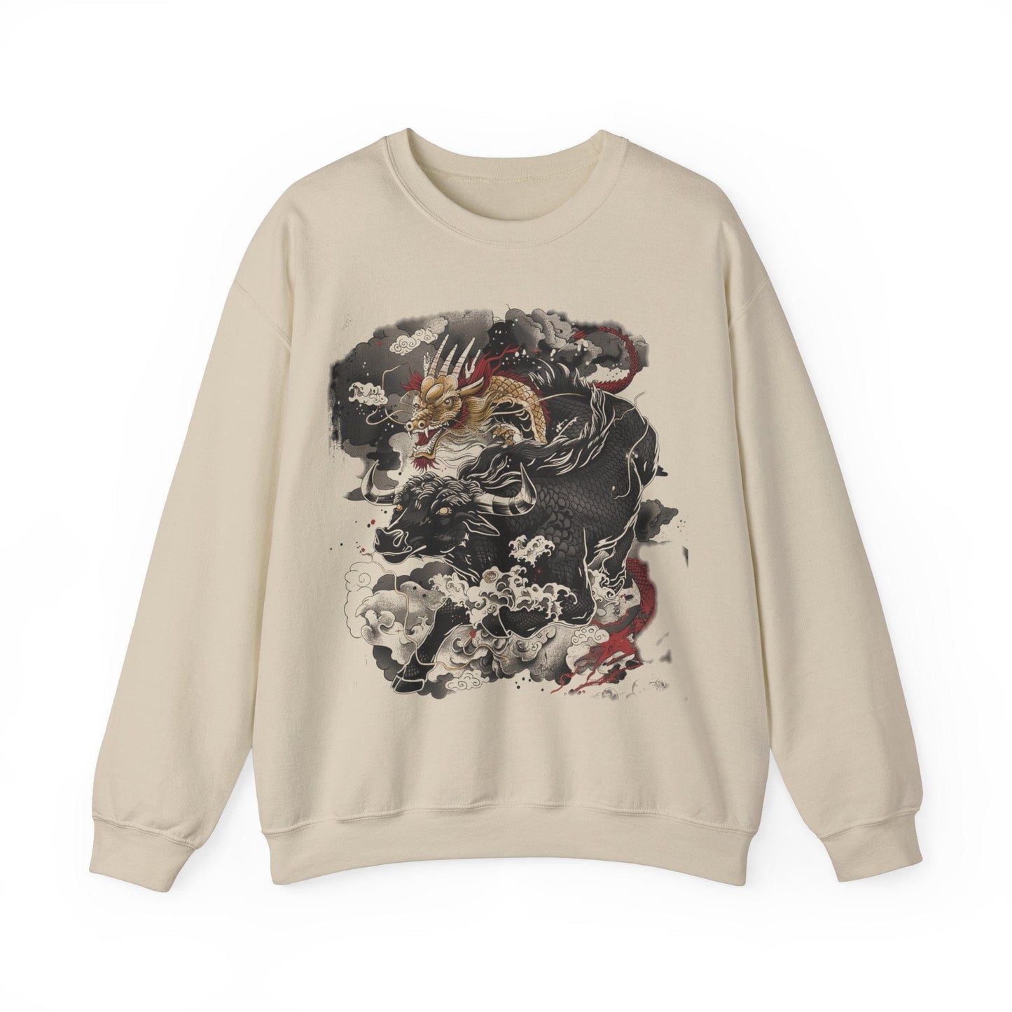 Sweatshirt S / Sand Eastern Mythos Dragon-Taurus Sweater: Fusion of Strength