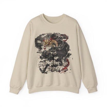Sweatshirt S / Sand Eastern Mythos Dragon-Taurus Sweater: Fusion of Strength