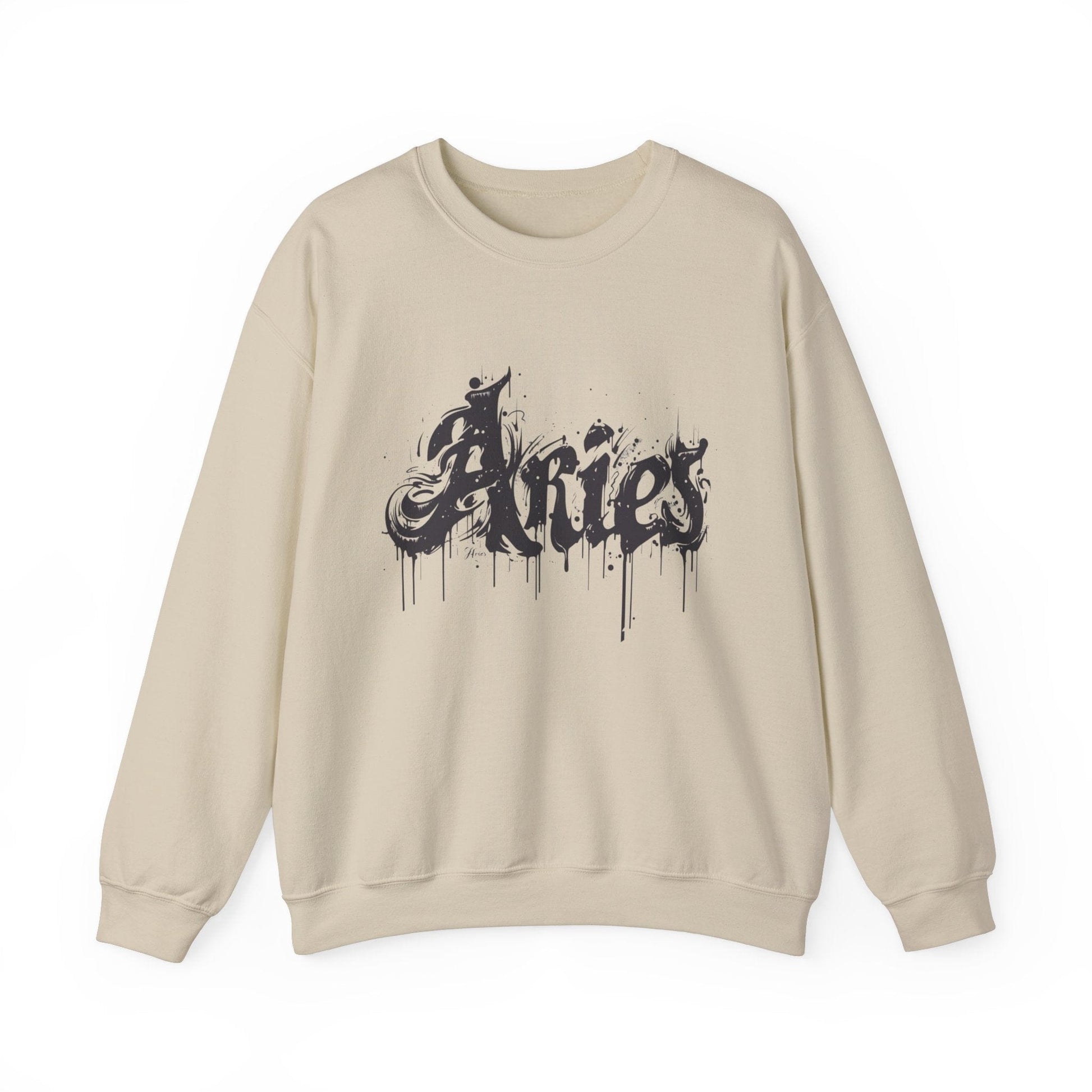 Sweatshirt S / Sand Ink-Dripped Aries Energy Soft Sweater: Embrace Your Fire
