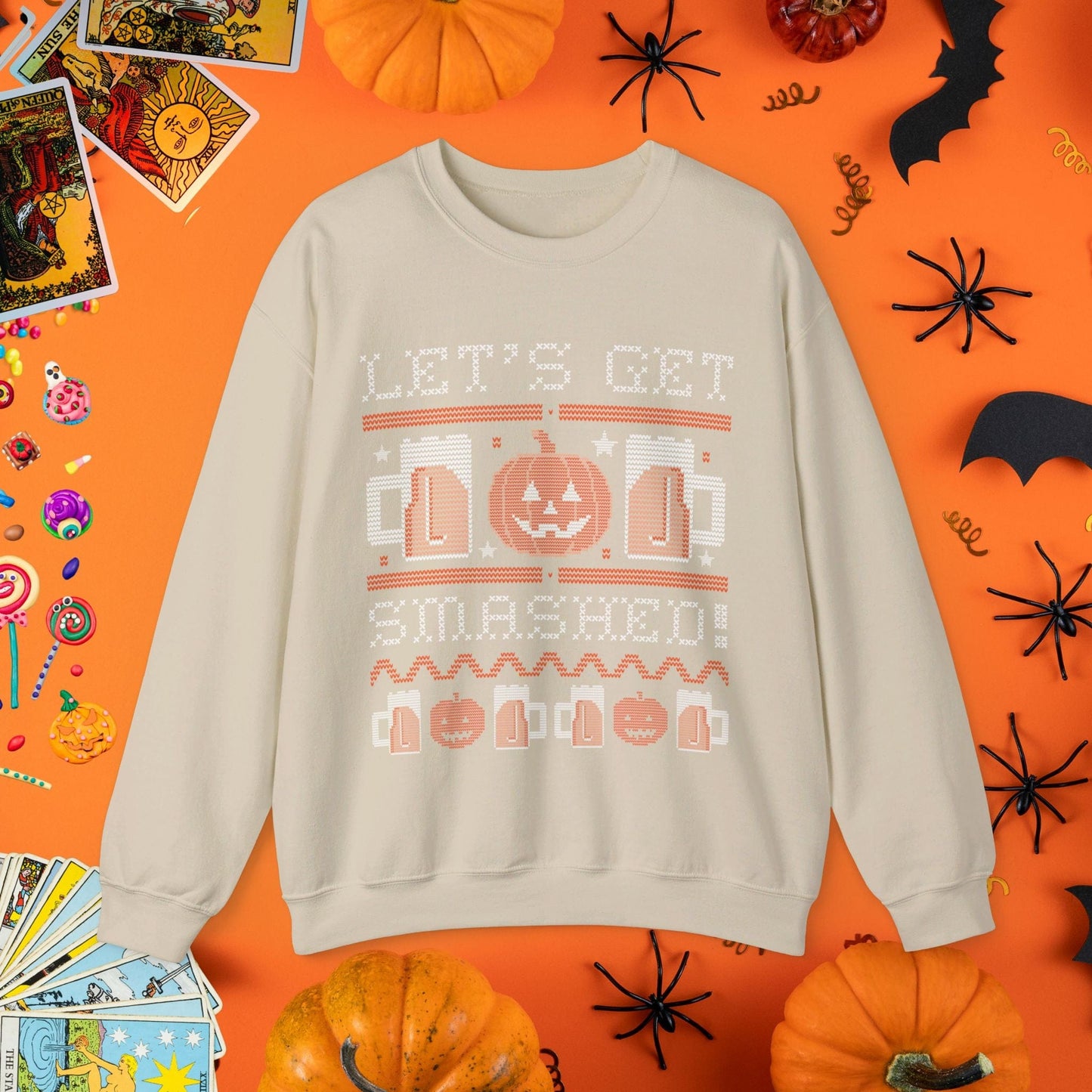 Sweatshirt S / Sand Let's Get Smashed - Halloween Ugly Sweater Style Crewneck - Halloween Limited Edition