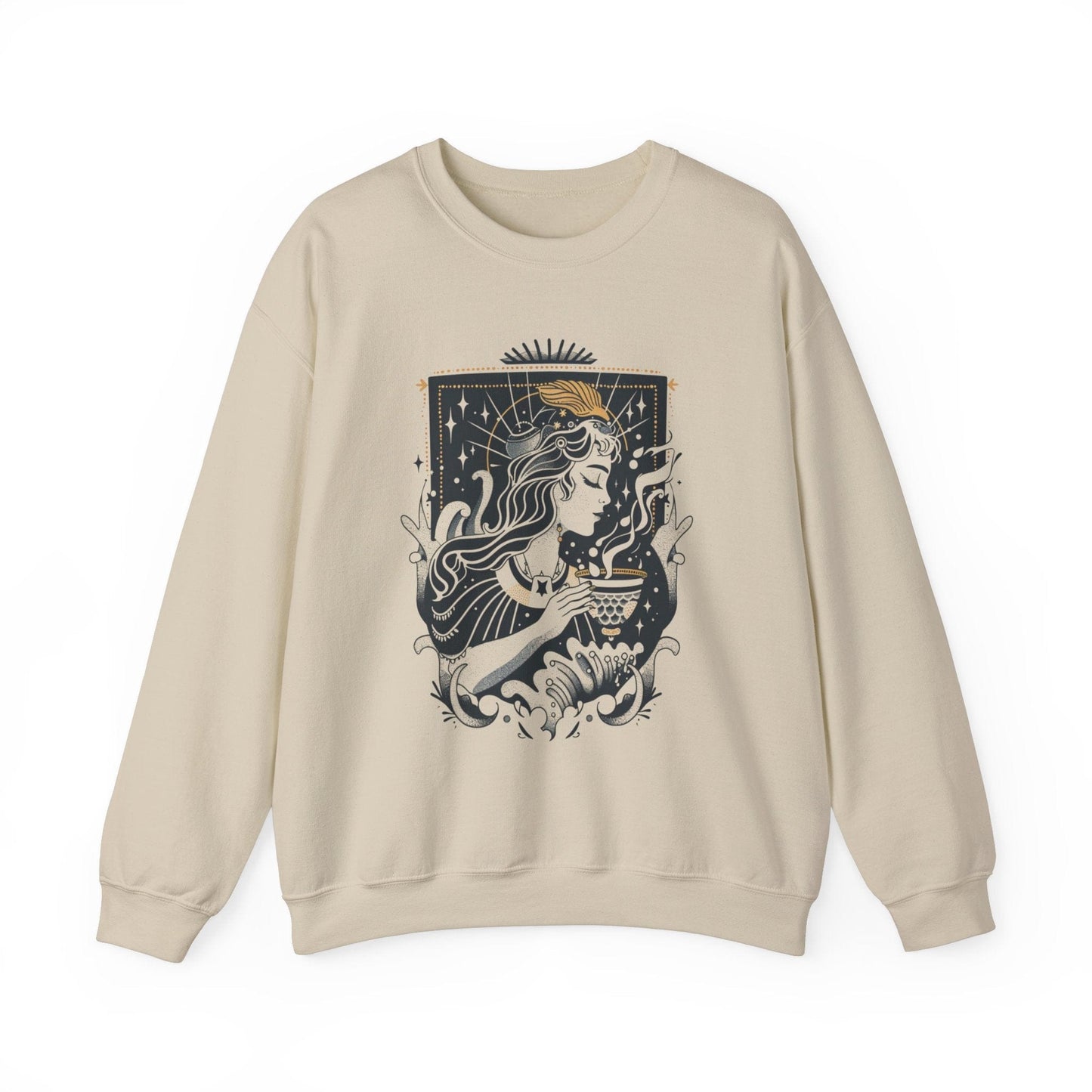 Sweatshirt S / Sand Stellar Stream Aquarius Sweater: Embrace the Cosmic Tide