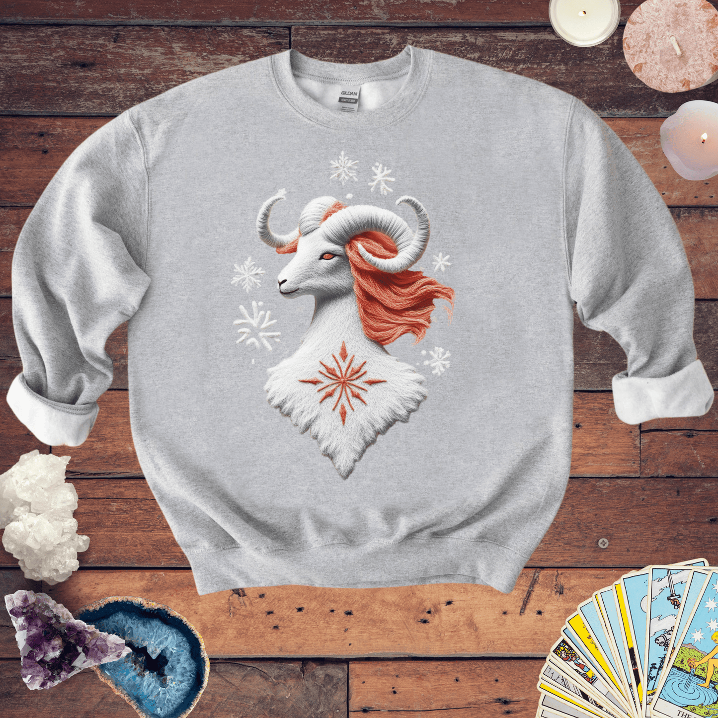 Sweatshirt S / Sport Grey Aries Ugly Holiday Sweater: The Frosty Fire Ram Edition