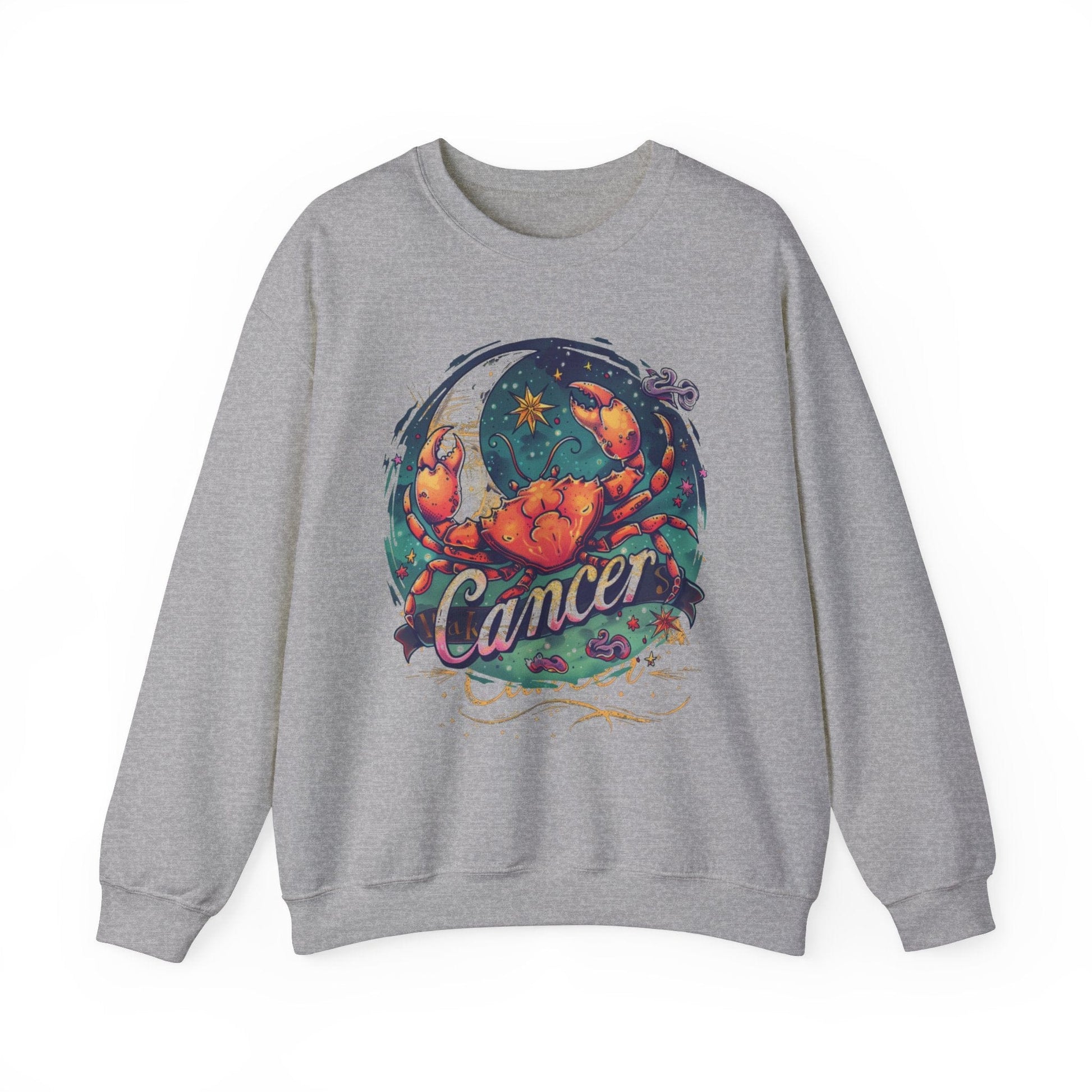 Sweatshirt S / Sport Grey Cancer Zodiac Tattoo Art Sweater: Cosmic Crab Embrace