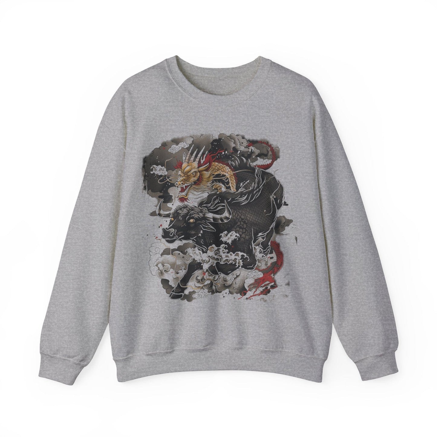 Sweatshirt S / Sport Grey Eastern Mythos Dragon-Taurus Sweater: Fusion of Strength