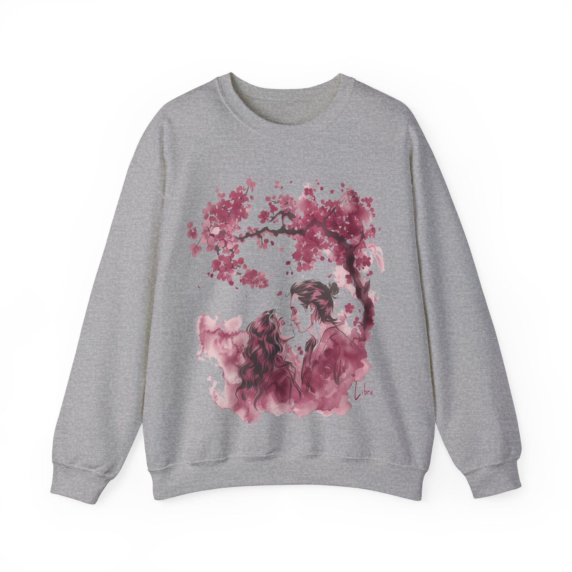 Sweatshirt S / Sport Grey Eternal Love Libra Sumi-e Sweater: Embrace of Blossoms