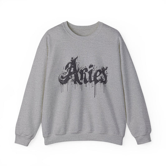 Sweatshirt S / Sport Grey Ink-Dripped Aries Energy Soft Sweater: Embrace Your Fire