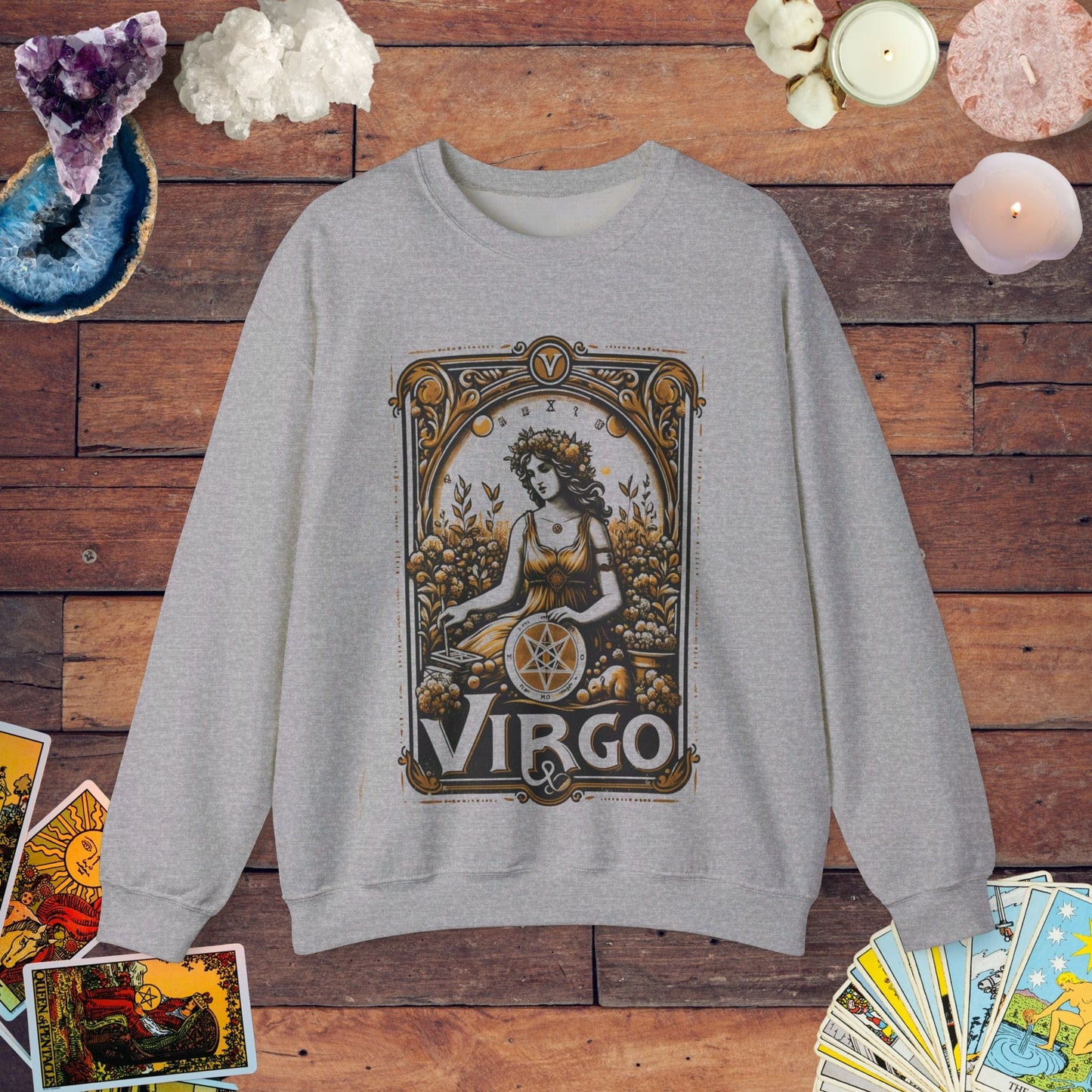 Sweatshirt S / Sport Grey Virgo Maiden of Pentacles Extra Soft Sweater: Meticulous Comfort