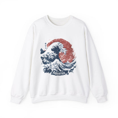 Sweatshirt S / White Aquarius Tsunami Sweater: Embrace the Zodiac Tide