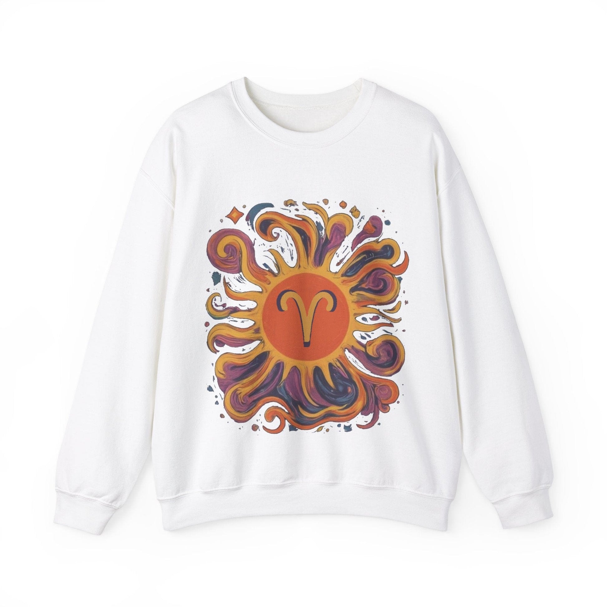 Sweatshirt S / White Aries Energetic Swirl Soft Sweater: Ignite Your Cozy Side