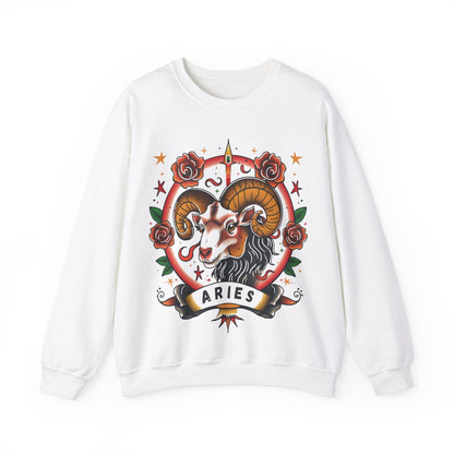 Sweatshirt S / White Bold Aries Zodiac Sweater - Premium Cotton Astrology Soft Sweater