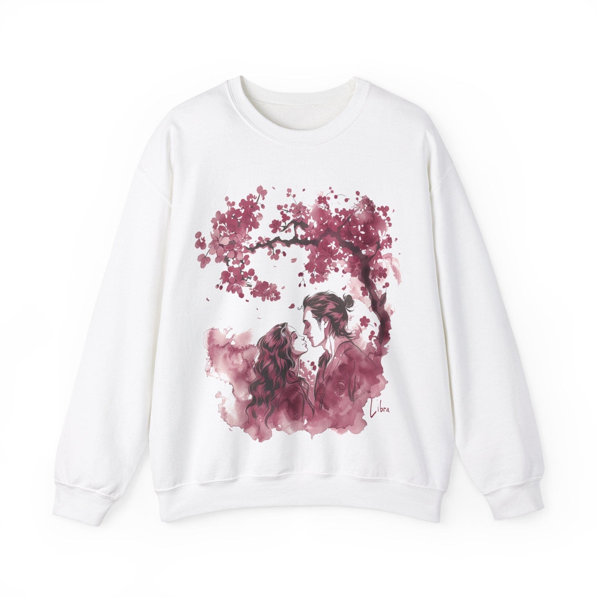 Sweatshirt S / White Eternal Love Libra Sumi-e Sweater: Embrace of Blossoms