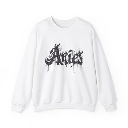 Sweatshirt S / White Ink-Dripped Aries Energy Soft Sweater: Embrace Your Fire