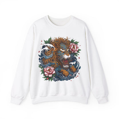 Sweatshirt S / White Japanese Irezumi Leo Soft Crewneck Sweatshirt