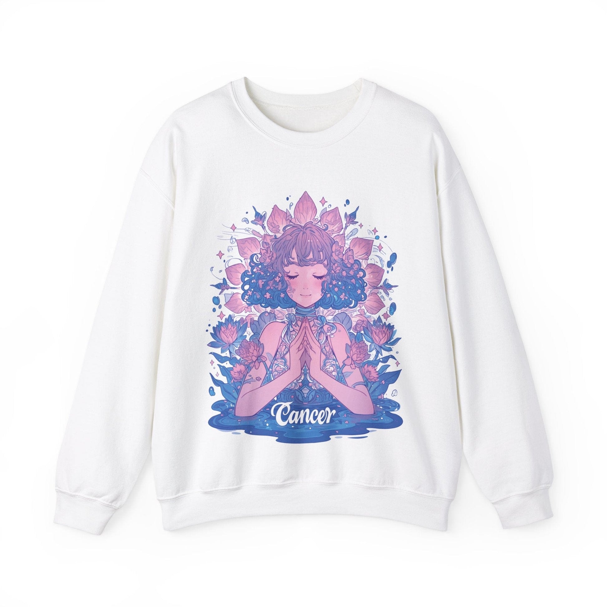 Sweatshirt S / White Lunar Bloom Cancer Sweater: Embrace Tranquility