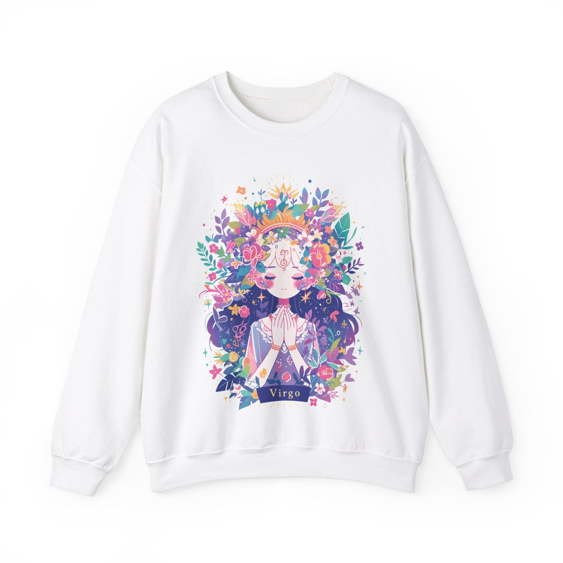 Sweatshirt S / White Neon Blossom Virgo Sweater: Glow of Serenity