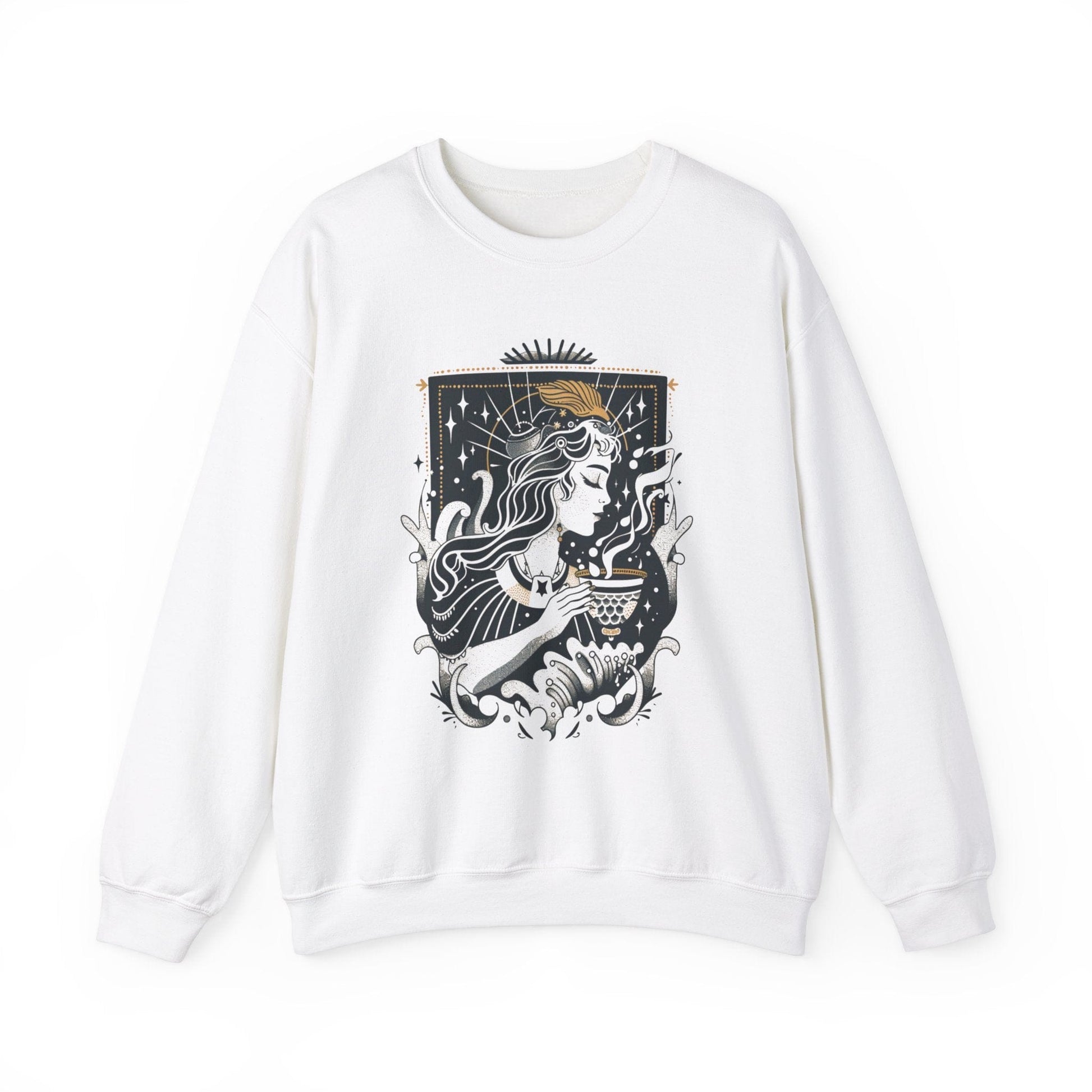 Sweatshirt S / White Stellar Stream Aquarius Sweater: Embrace the Cosmic Tide