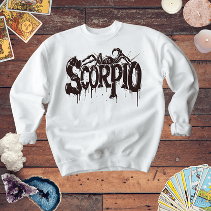 Sweatshirt S / White Sting of Mystery Scorpio Sweater: Embrace the Darkness