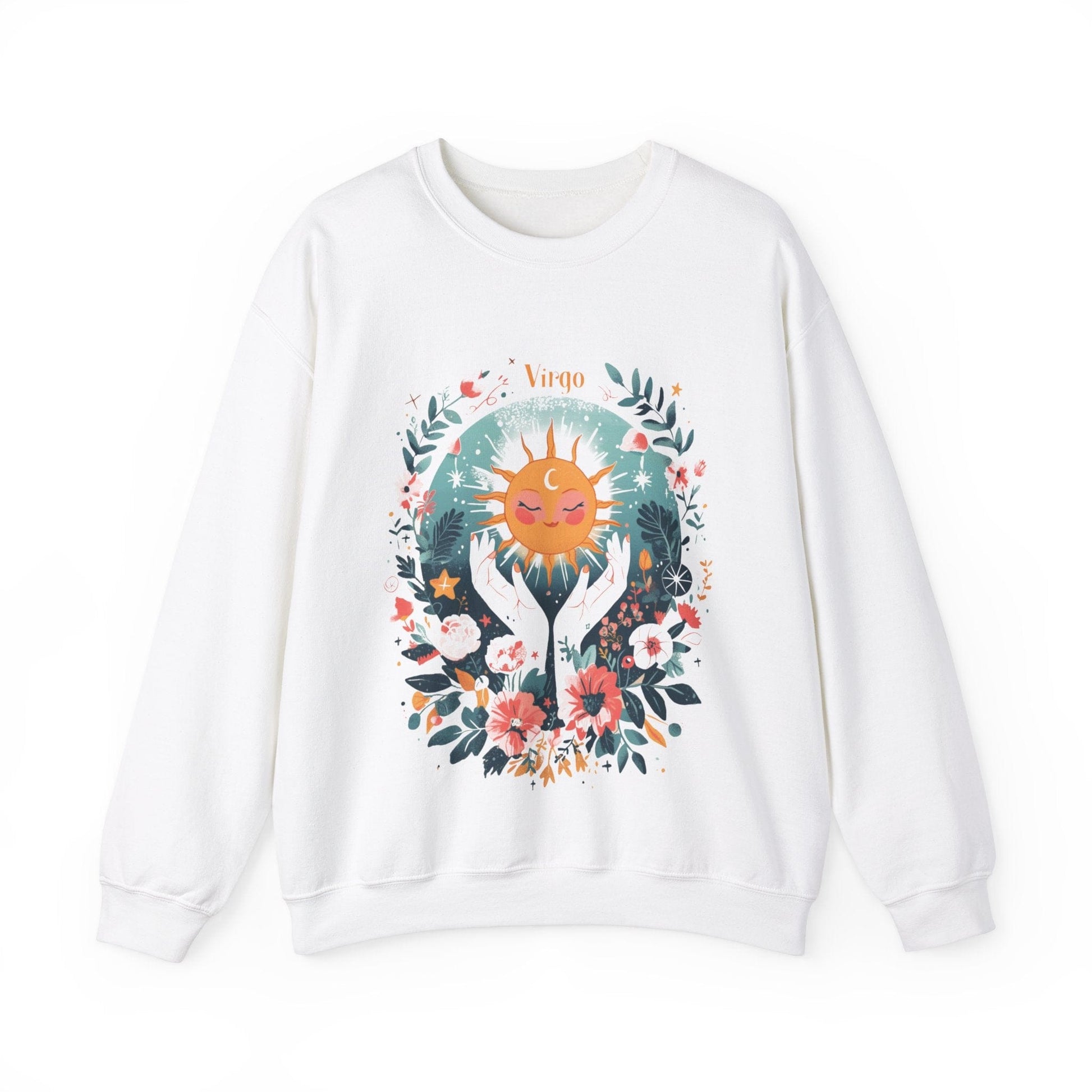 Sweatshirt S / White Sunlit Maiden Virgo Sweater: Lush Serenity