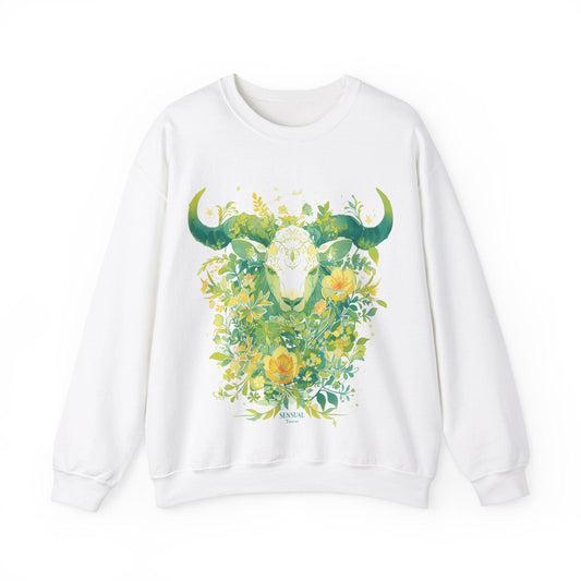 Sweatshirt S / White Taurus in Bloom: Astrology Garden Sweater