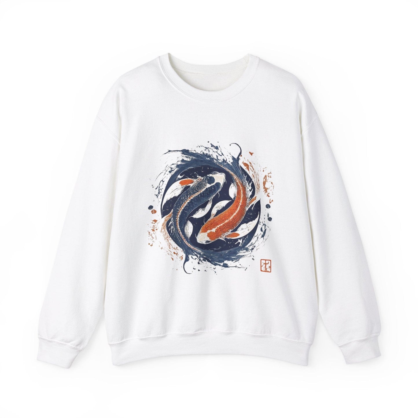 Sweatshirt S / White Traditional Koi Pisces Soft Sweater: Embrace the Depths