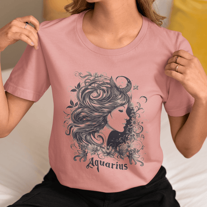 T-Shirt Aquarius Windswept Wonder T-Shirt: Celestial Beauty for the Free Spirit