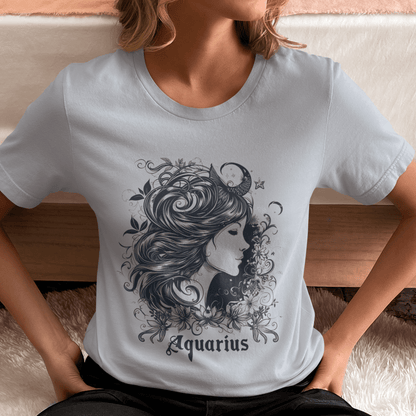 T-Shirt Aquarius Windswept Wonder T-Shirt: Celestial Beauty for the Free Spirit