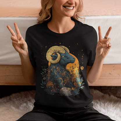 T-Shirt Aries Celestial Bloom Tarot Card T-Shirt