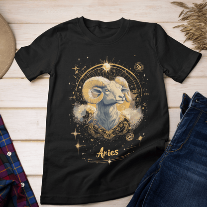 T-Shirt Aries Golden Constellation Tarot Card T-Shirt