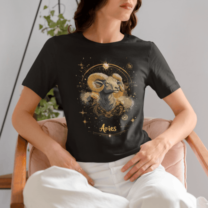 T-Shirt Aries Golden Constellation Tarot Card T-Shirt