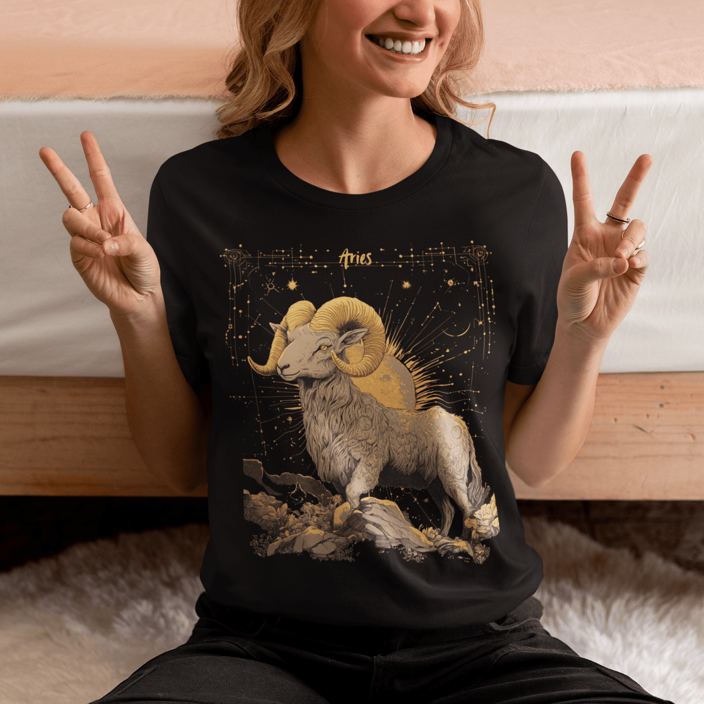 T-Shirt Aries Zodiac Sign Tarot Card T-Shirt - Majestic Ram Design