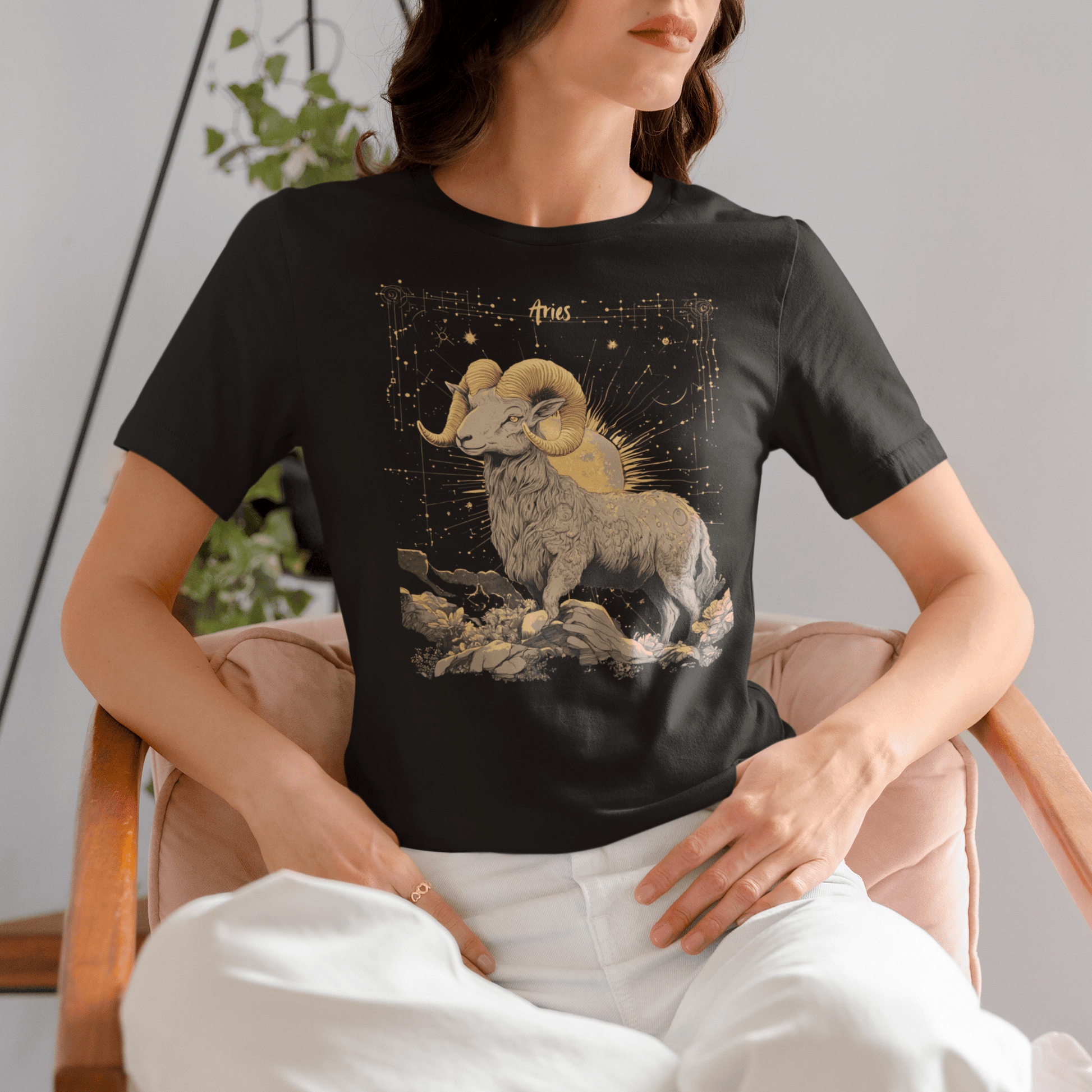 T-Shirt Aries Zodiac Sign Tarot Card T-Shirt - Majestic Ram Design