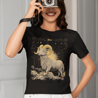 T-Shirt Aries Zodiac Sign Tarot Card T-Shirt - Majestic Ram Design