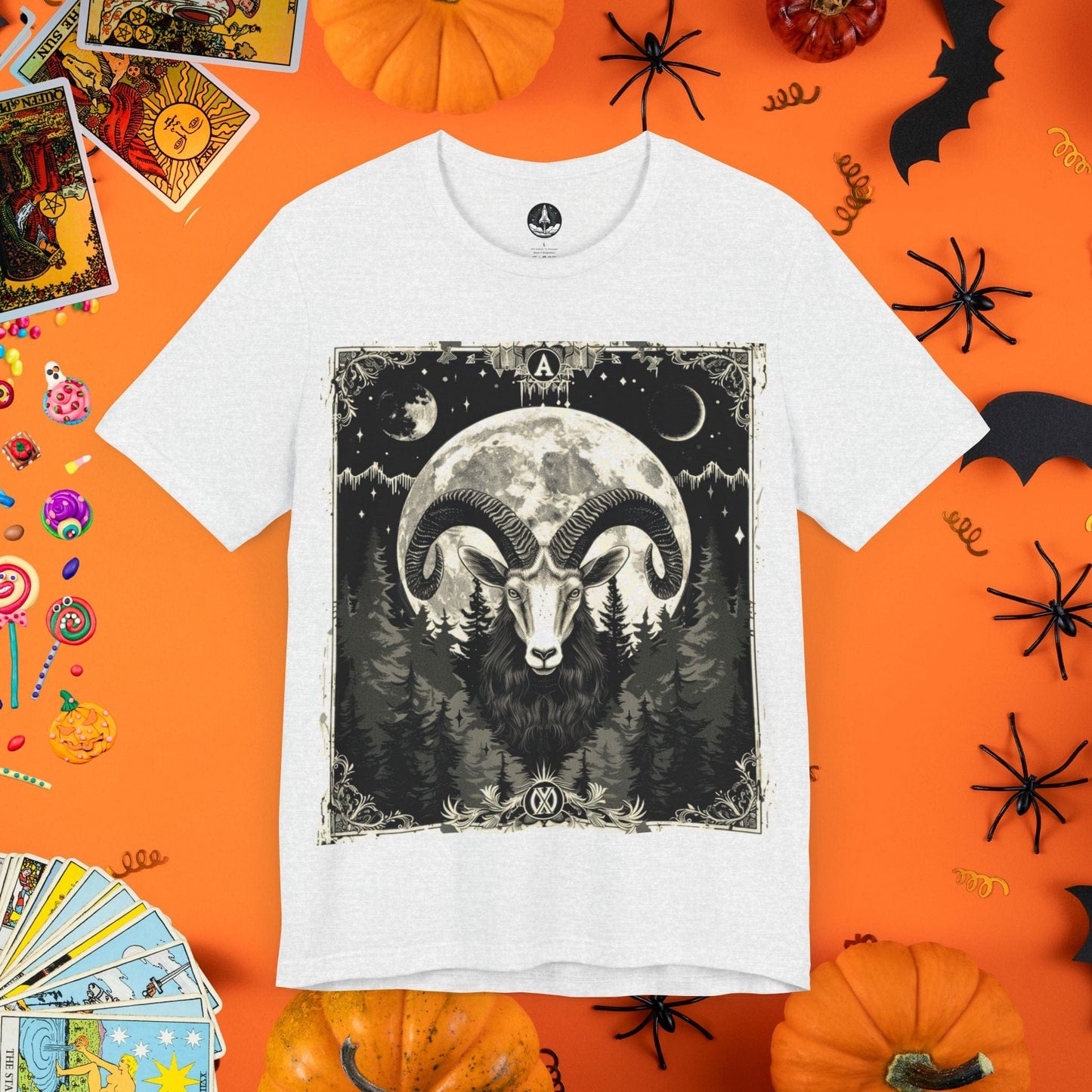 T-Shirt Ash / S Aries Horror Tarot Card T-Shirt - Halloween Limited Edition