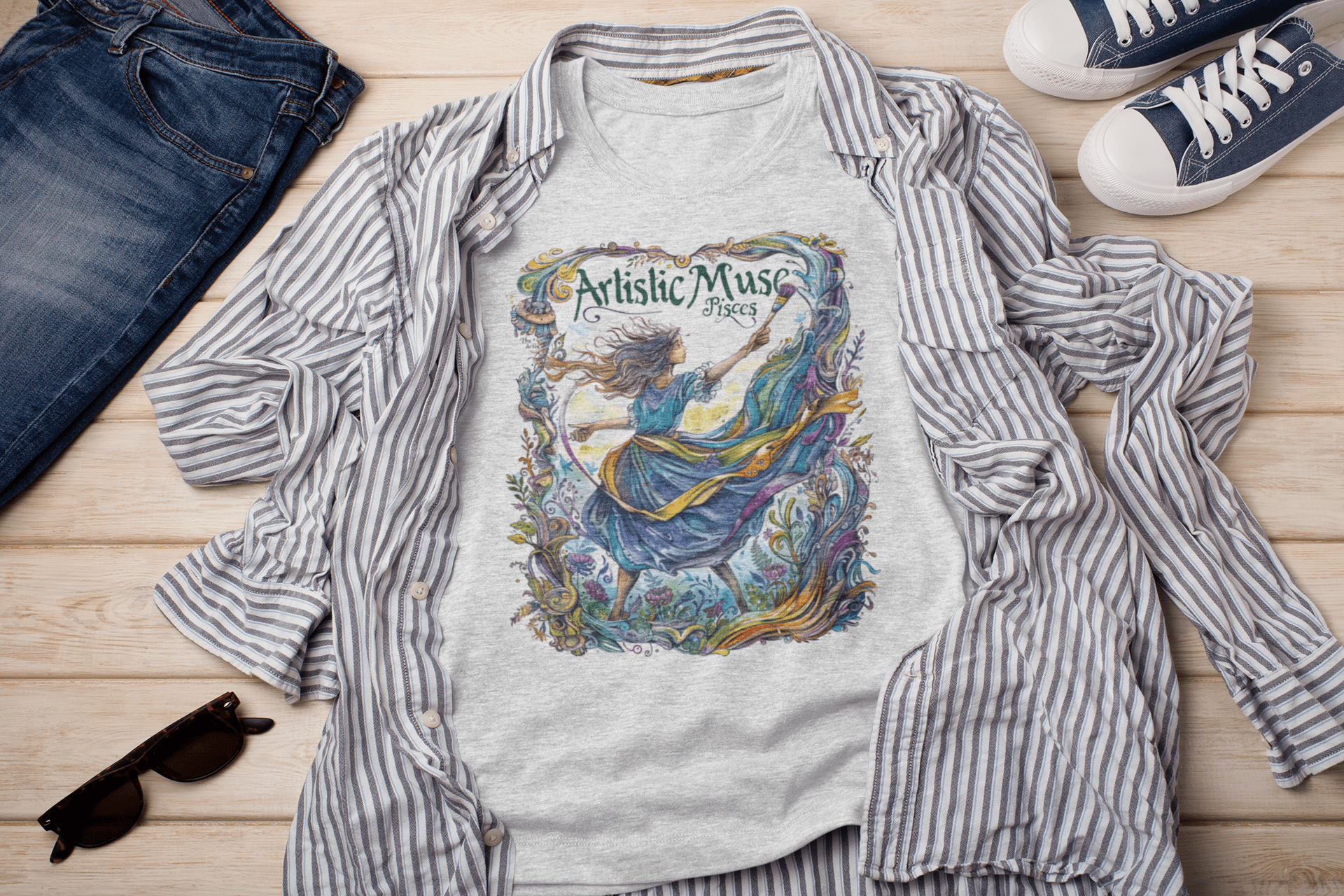 T-Shirt Ash / S Artistic Muse: Pisces Tarot Card T-Shirt