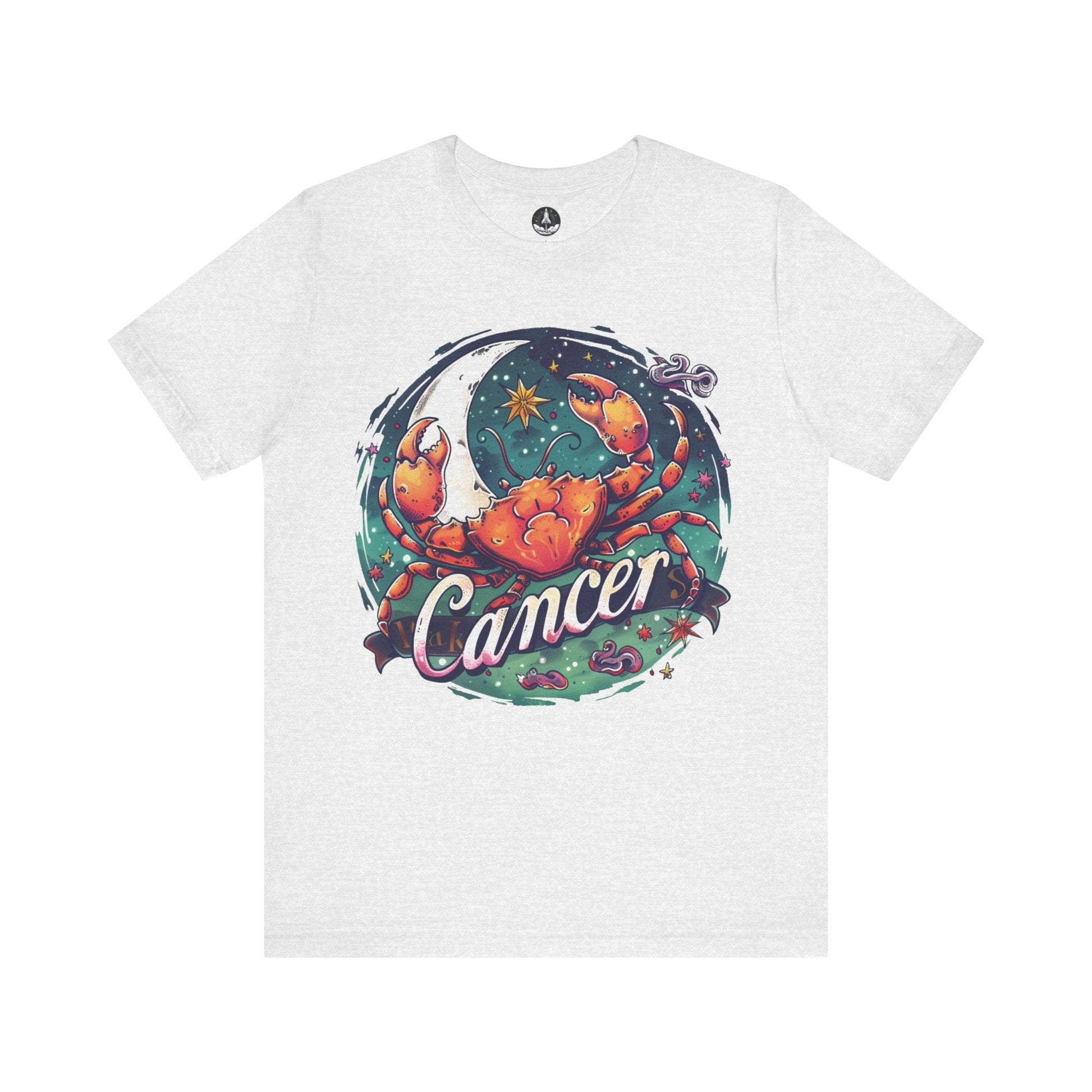 T-Shirt Ash / S Cancer Zodiac Tattoo Art T-Shirt: Cosmic Crustacean Vibrance