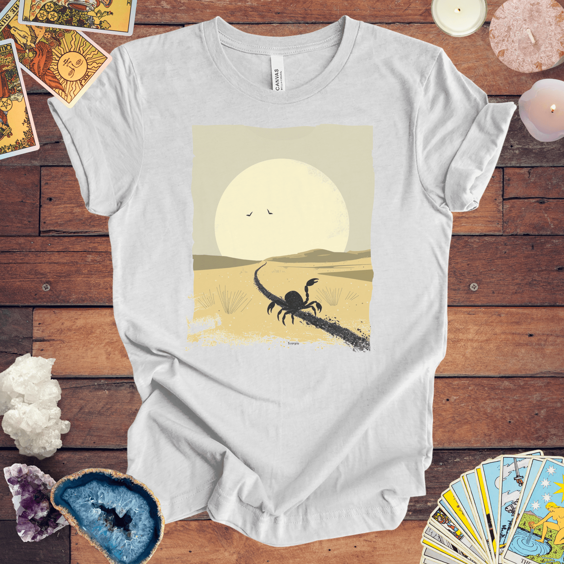 T-Shirt Ash / S Courage in the Shadows: Scorpio Tarot Card TShirt