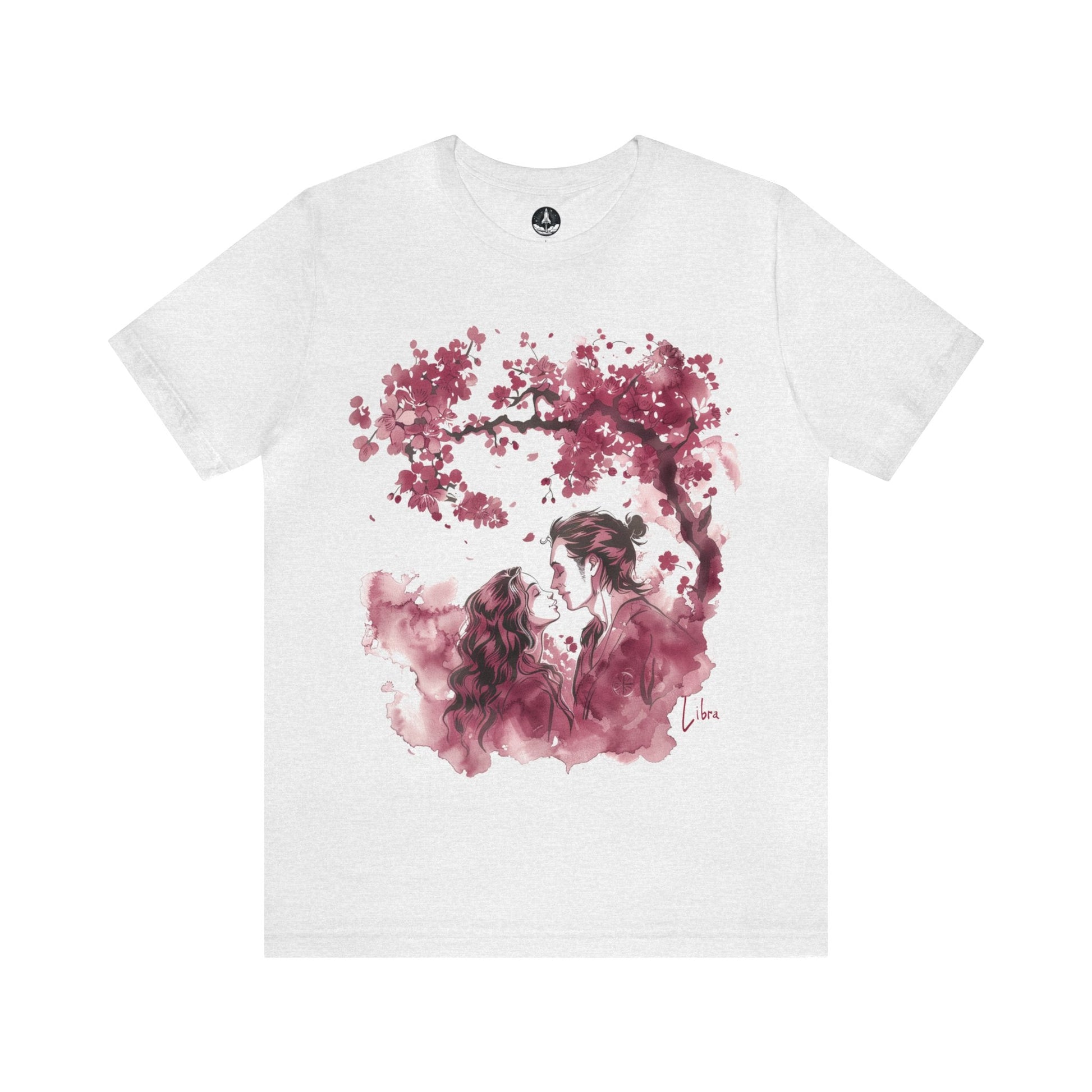 T-Shirt Ash / S Eternal Love Libra Sumi-e Tee: Cherry Blossoms & Romance