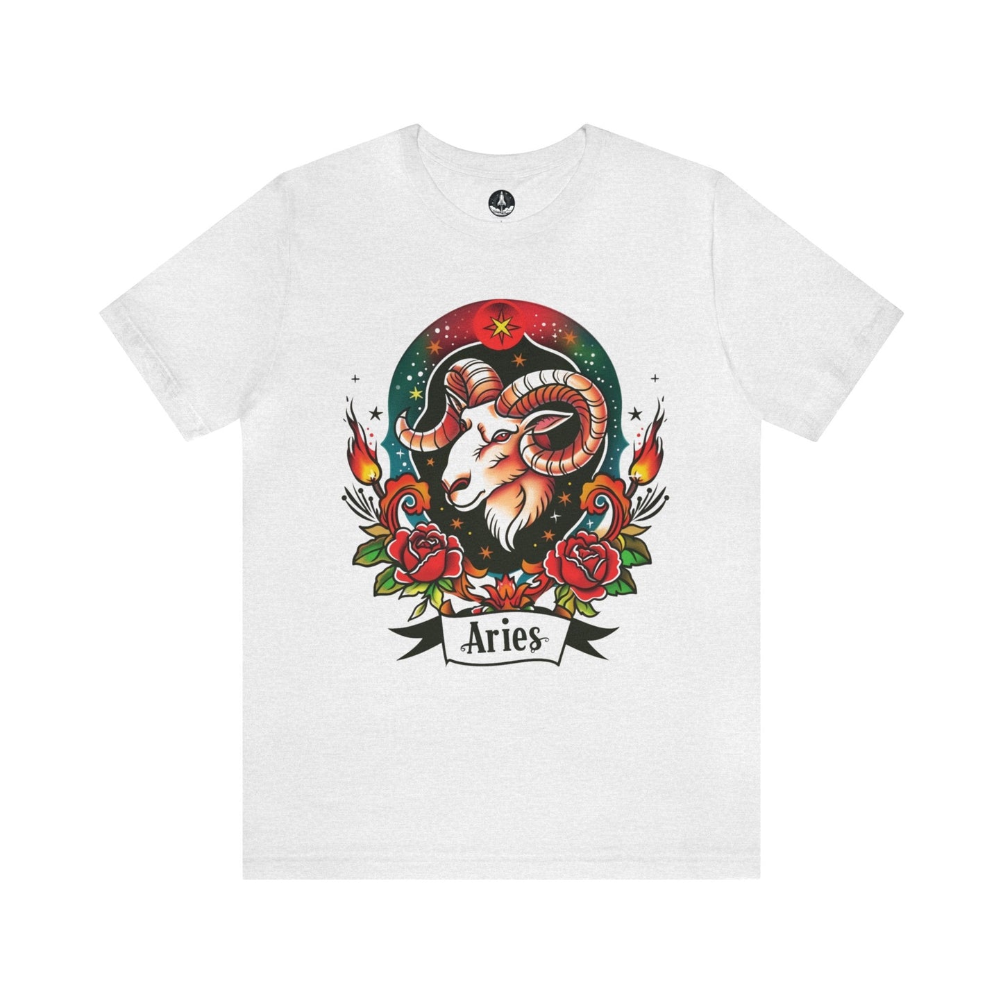 T-Shirt Ash / S Fiery Aries Tattoo Art T-Shirt - Soft Cotton Zodiac-Inspired T-Shirt