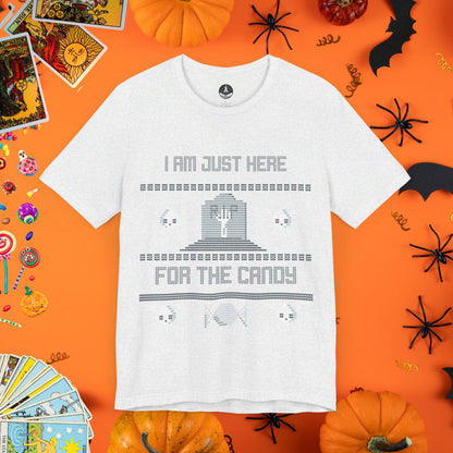 T-Shirt Ash / S Just Here for the Candy - Halloween Ugly Sweater T-Shirt - Halloween Limited Edition