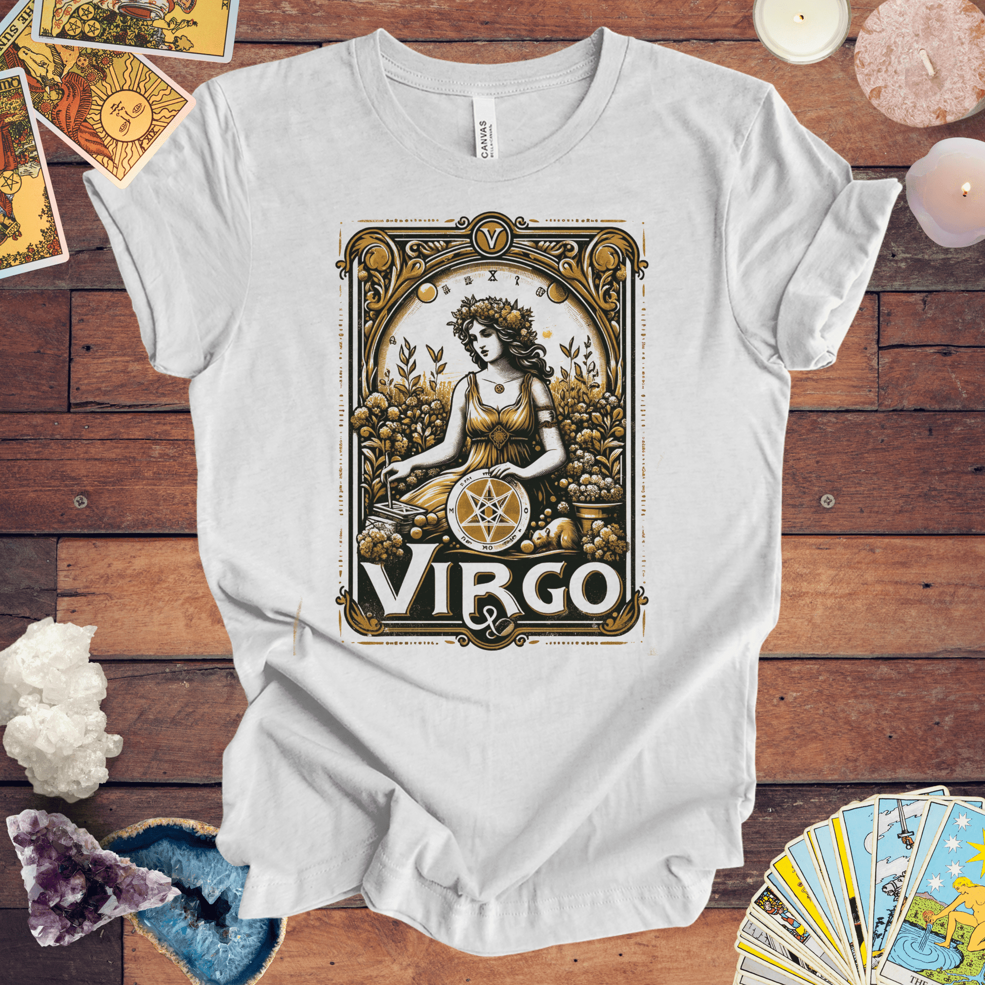 T-Shirt Ash / S Maiden of Pentacles: Virgo Tarot Card T-Shirt