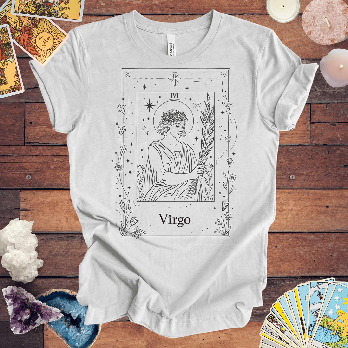 T-Shirt Ash / S Maiden's Blossom: Virgo Tarot Card T-Shirt