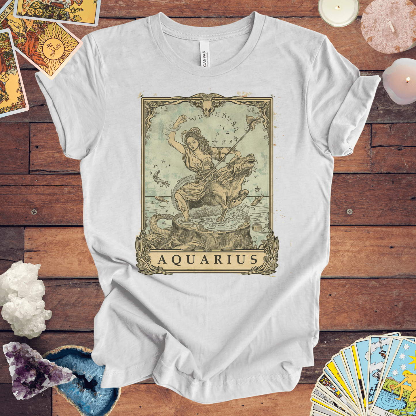 T-Shirt Ash / S Navigating Mystical Seas: Aquarius Tarot Card T-Shirt