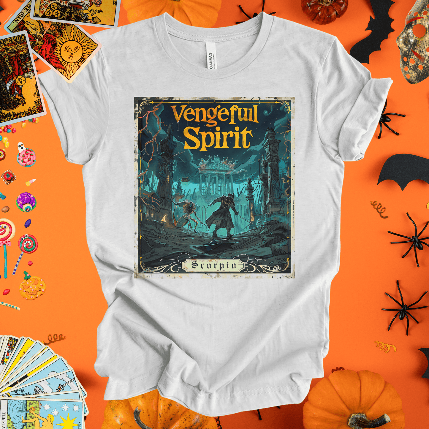 T-Shirt Ash / S Scorpio Vengeful Spirit Halloween Tarot Card T-Shirt - Halloween Limited Edition