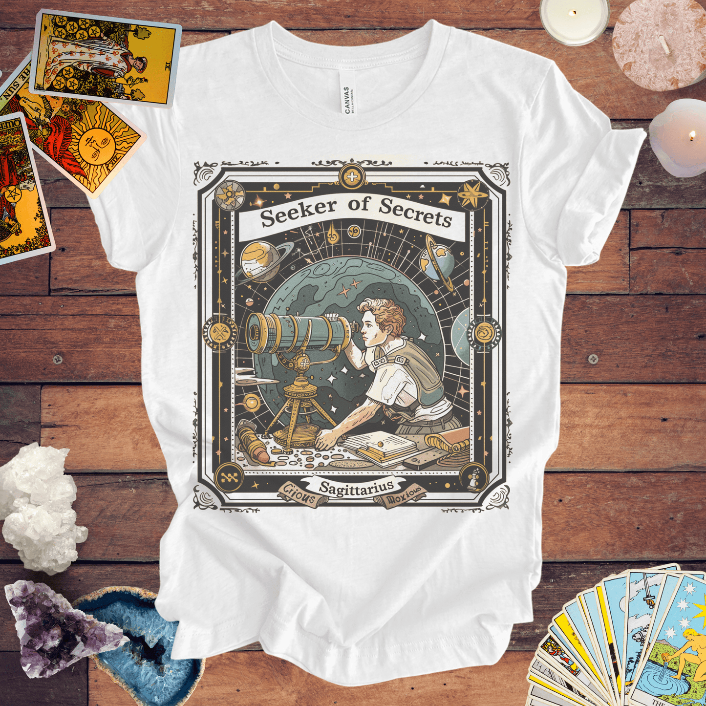 T-Shirt Ash / S Seeker of Secrets: Sagittarius Tarot Card T-Shirt